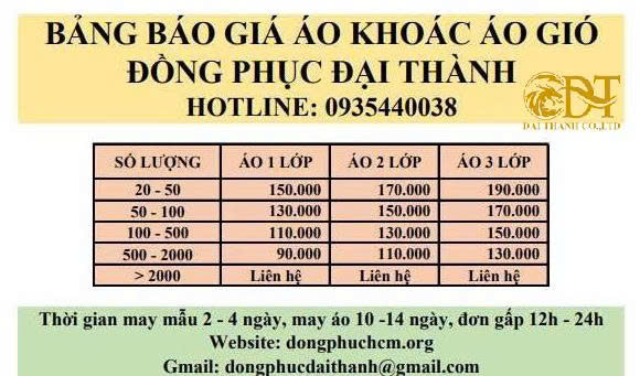 bảng giá may áo khoác