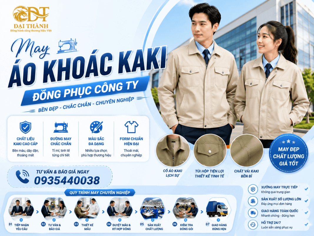 Xưởng may áo khoác kaki – May đồng phục bền đẹp theo yêu cầu 1 May áo khoác kaki
