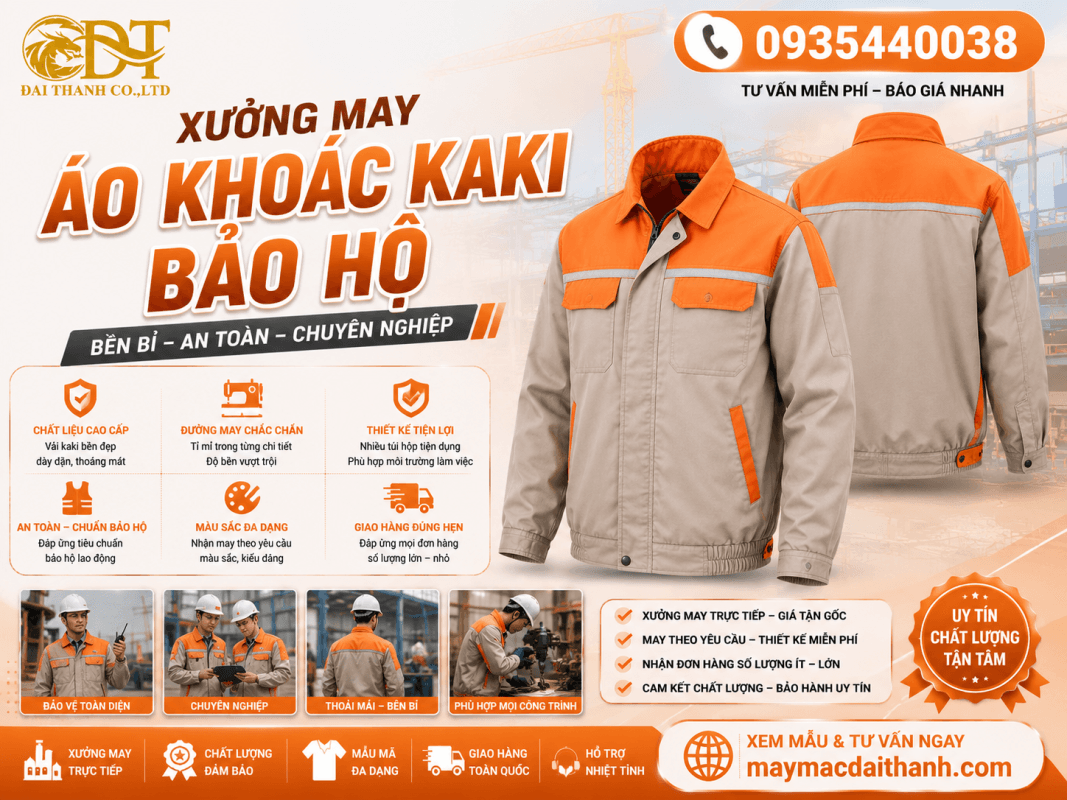 Xưởng may áo khoác kaki – May đồng phục bền đẹp theo yêu cầu 3 May áo khoác kaki