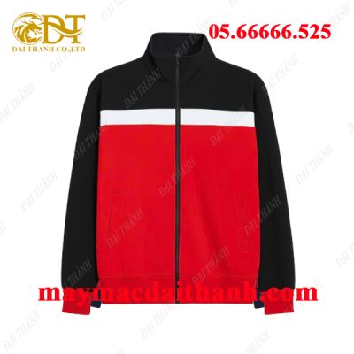 May áo khoác đồng phục đỏ phối đen