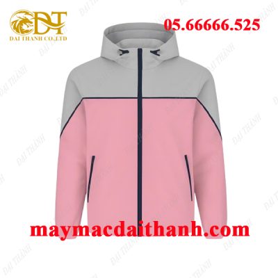 May áo khoác đồng phục hồng phối xám