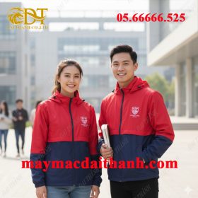 May áo khoác đồng phục sinh viên màu xanh phối đỏ