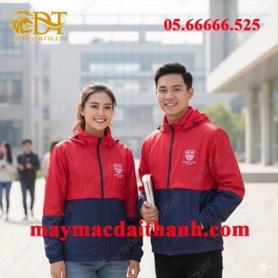 May áo khoác đồng phục sinh viên màu xanh phối đỏ