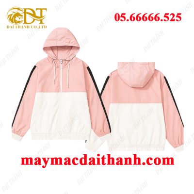 May áo khoác đồng phục trắng phối hồng
