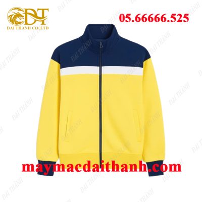 May áo khoác đồng phục vàng phối xanh