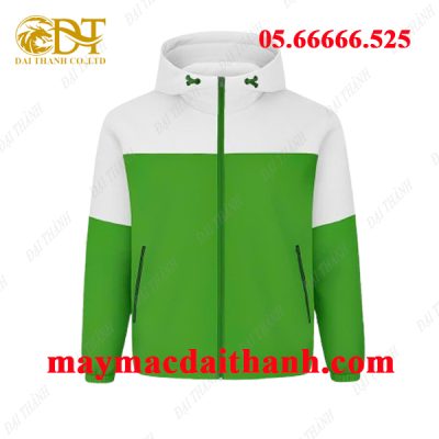 May áo khoác đồng phục xanh phối trắng