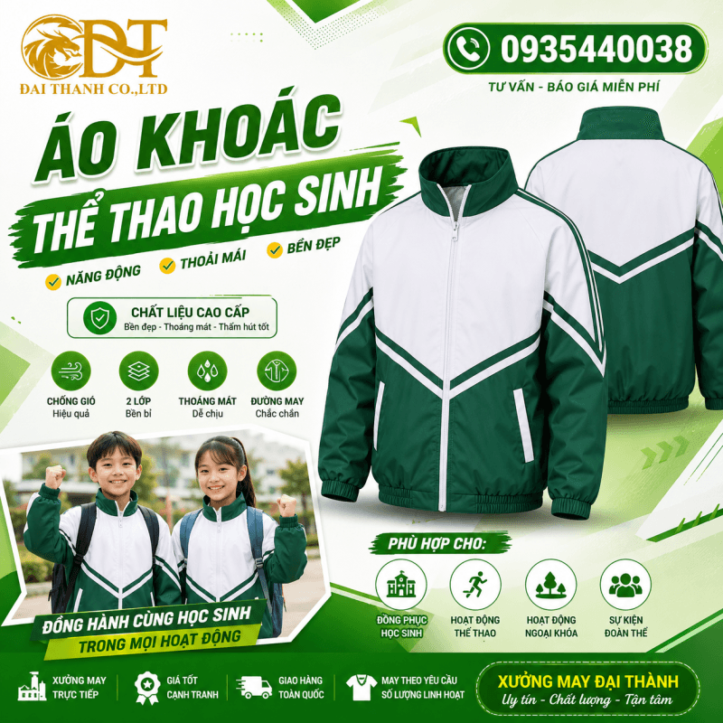 May áo khoác thể thao học sinh