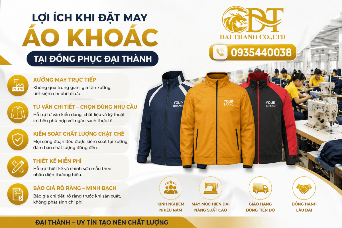 Xưởng may áo khoác tại Bình Chánh – May đồng phục theo yêu cầu, giá rẻ 1 Lợi ích khi may áo khoác đồng phục