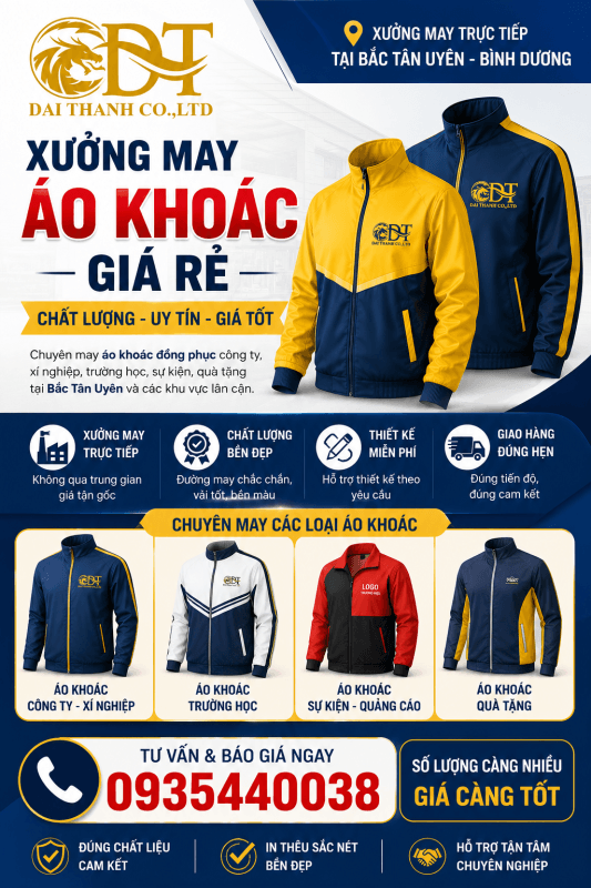 May Áo Khoác Giá Rẻ Tại Bắc Tân Uyên Bình Dương | Xưởng May Áo Khoác Giá Rẻ Đại Thành 2 Xưởng may áo khoác giá rẻ