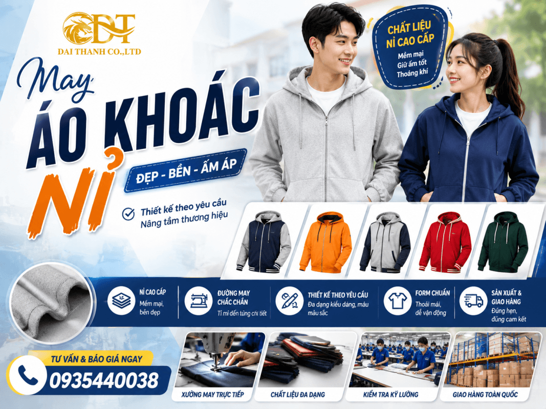 Nên chọn áo khoác gió hay áo khoác nỉ cho công nhân? 2 May áo khoác nỉ
