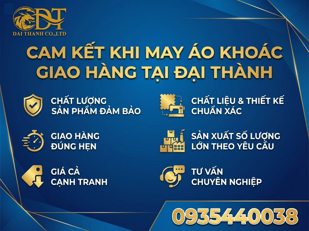 Xưởng may áo khoác giá rẻ tại Long Hải – Thiết kế đẹp, giá tận xưởng 3 Cam kết khi may áo khoác tại Đại Thành