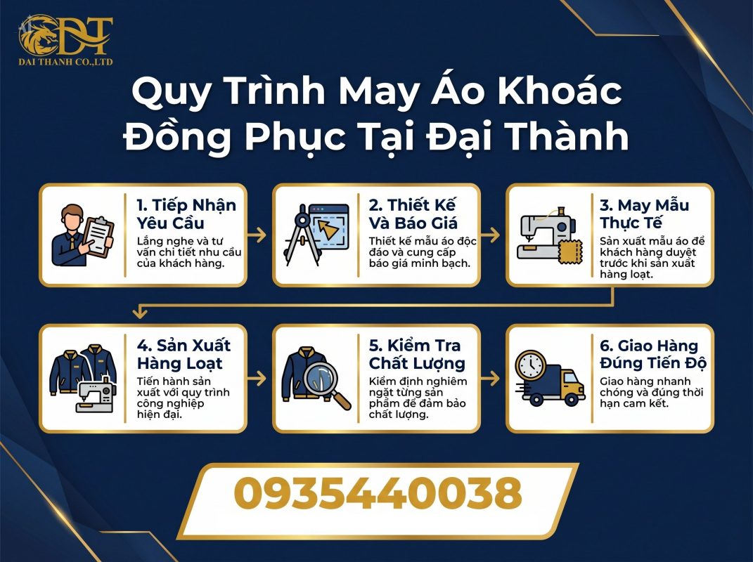Quy trình may áo khoác đồng phục - May Mặc Đại Thành 6 Quy trình may áo khoác