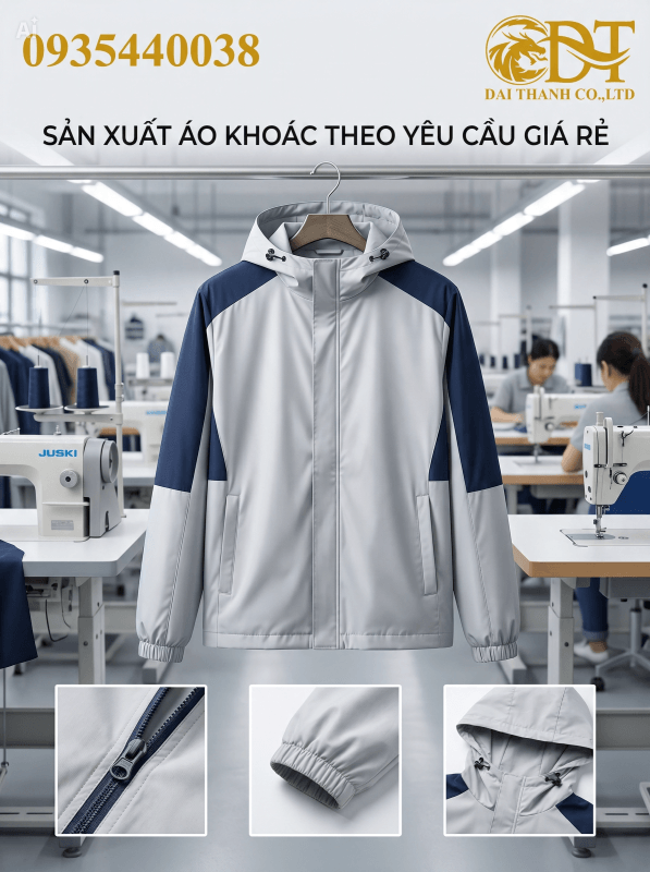 Sản Xuất Áo Khoác Theo Yêu Cầu – Giải Pháp Đồng Phục Chuyên Nghiệp Cho Doanh Nghiệp 1 Sản xuất áo khoác theo yêu cầu tại HCM